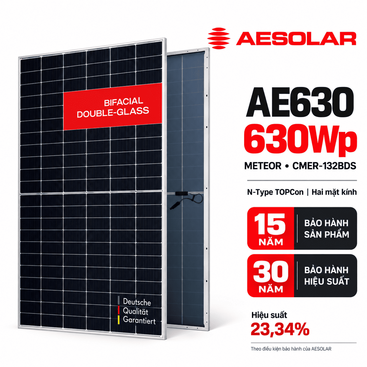 Pin Năng Lượng Mặt Trời AE Solar 630W | Meteor CMER-132BDS
