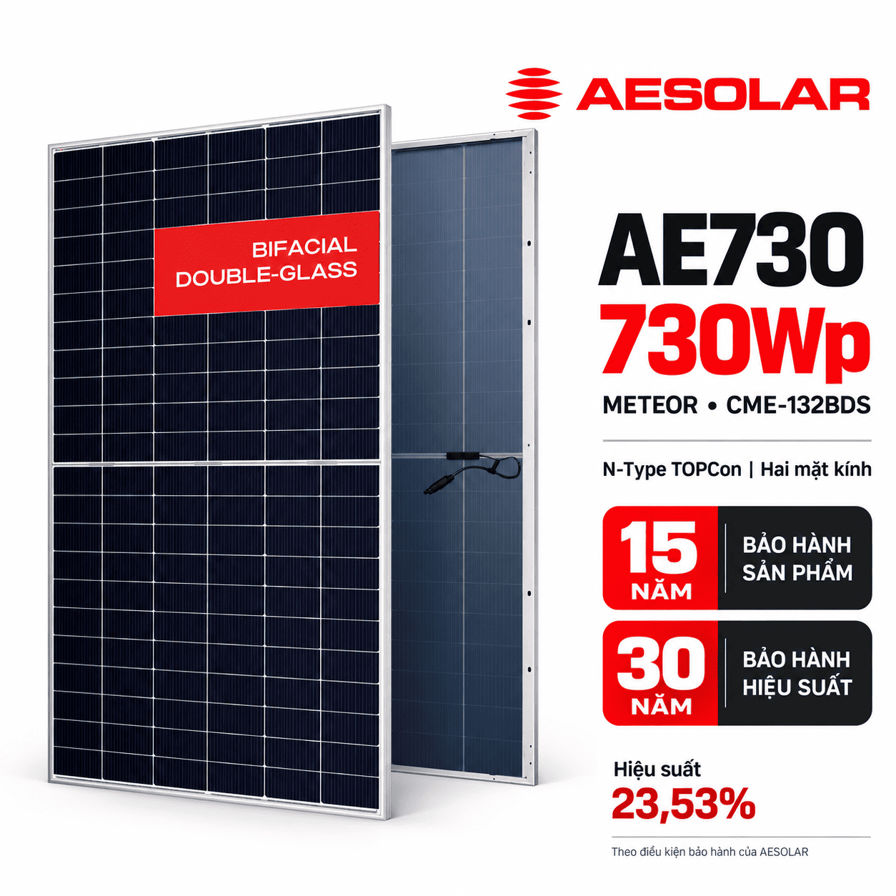 Pin Năng Lượng Mặt Trời AE Solar 730W | Meteor CME-132BDS